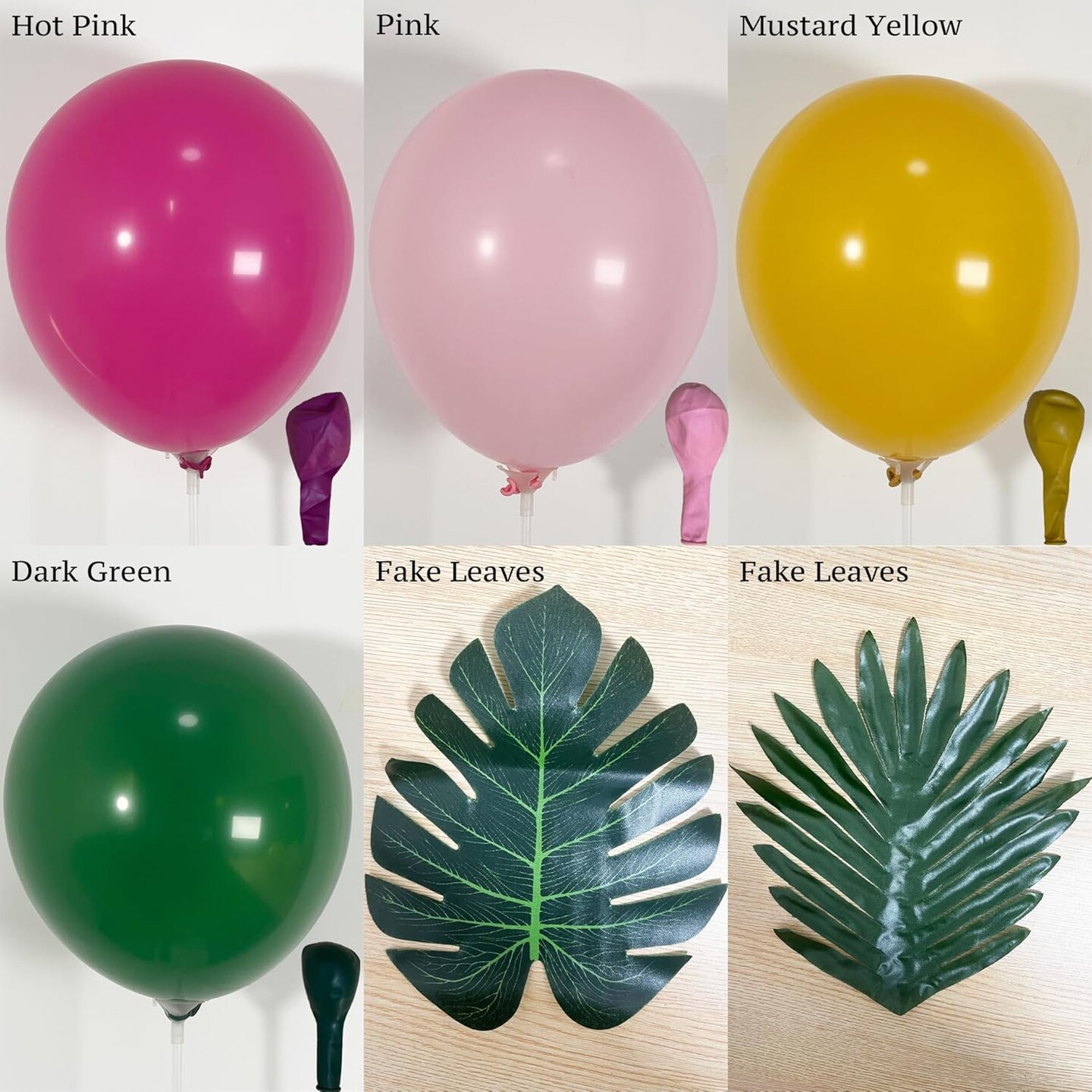 145PCS Summer Balloon Arch Garland Kit with Hot Pink Mustard Yellow Dark Green Balloons, Ideal