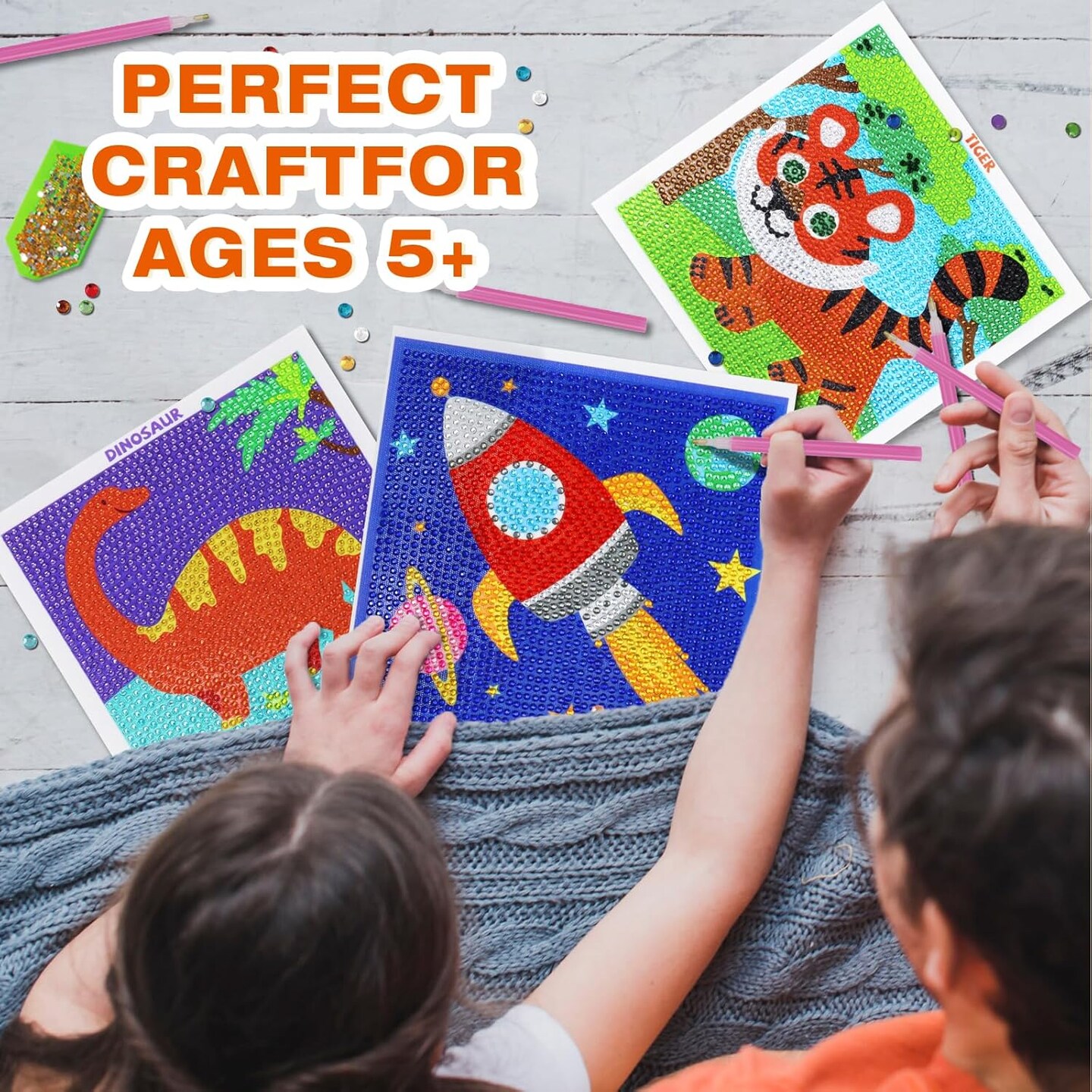 Diamond Painting Kits for Kids 6–12 – 6 Pack (6x6 Inch) with Unicorn, Dinosaur, Turtle & More – Gem Art Set with 21 Colors, Tools & Frames