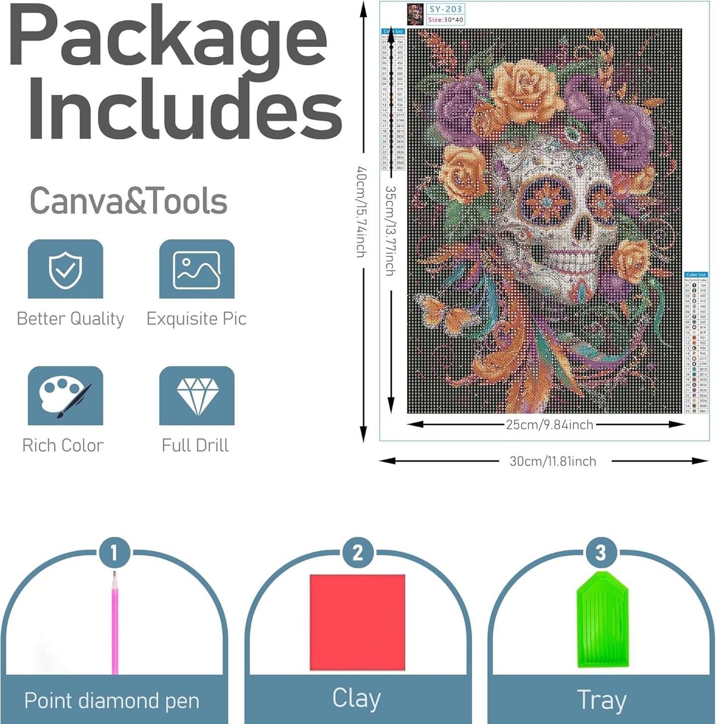 Skull Diamond Art Kit for Adults – DIY 5D Full Drill Diamond Painting, 12x16 Inch Beginner-Friendly Home Wall Décor