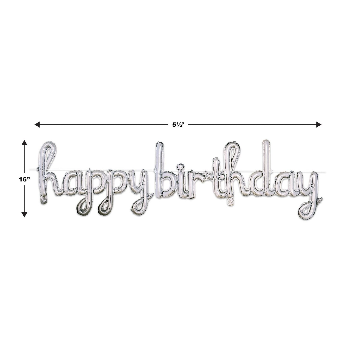 6 Pack Bulk Script Silver Happy Birthday Party Balloon Streamer