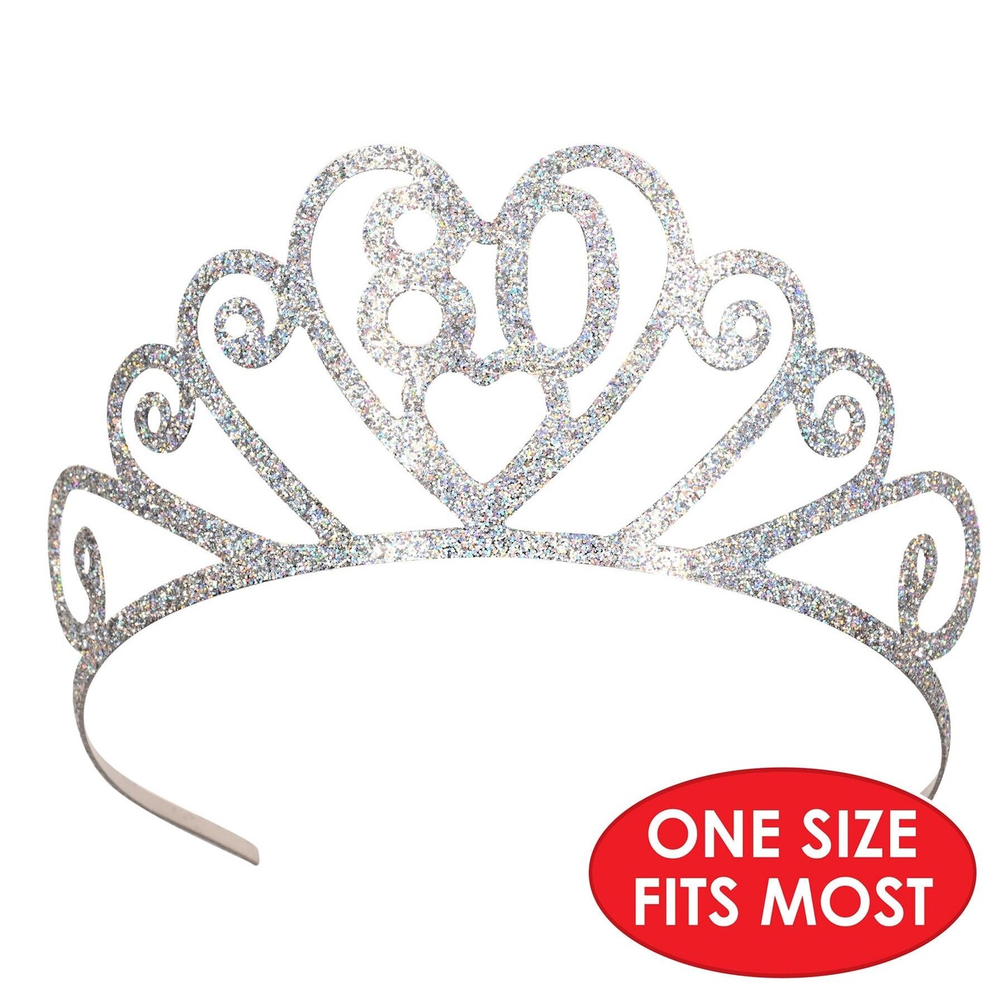 6 Pack Beistle Glittered Metal 80th Birthday Party Tiara