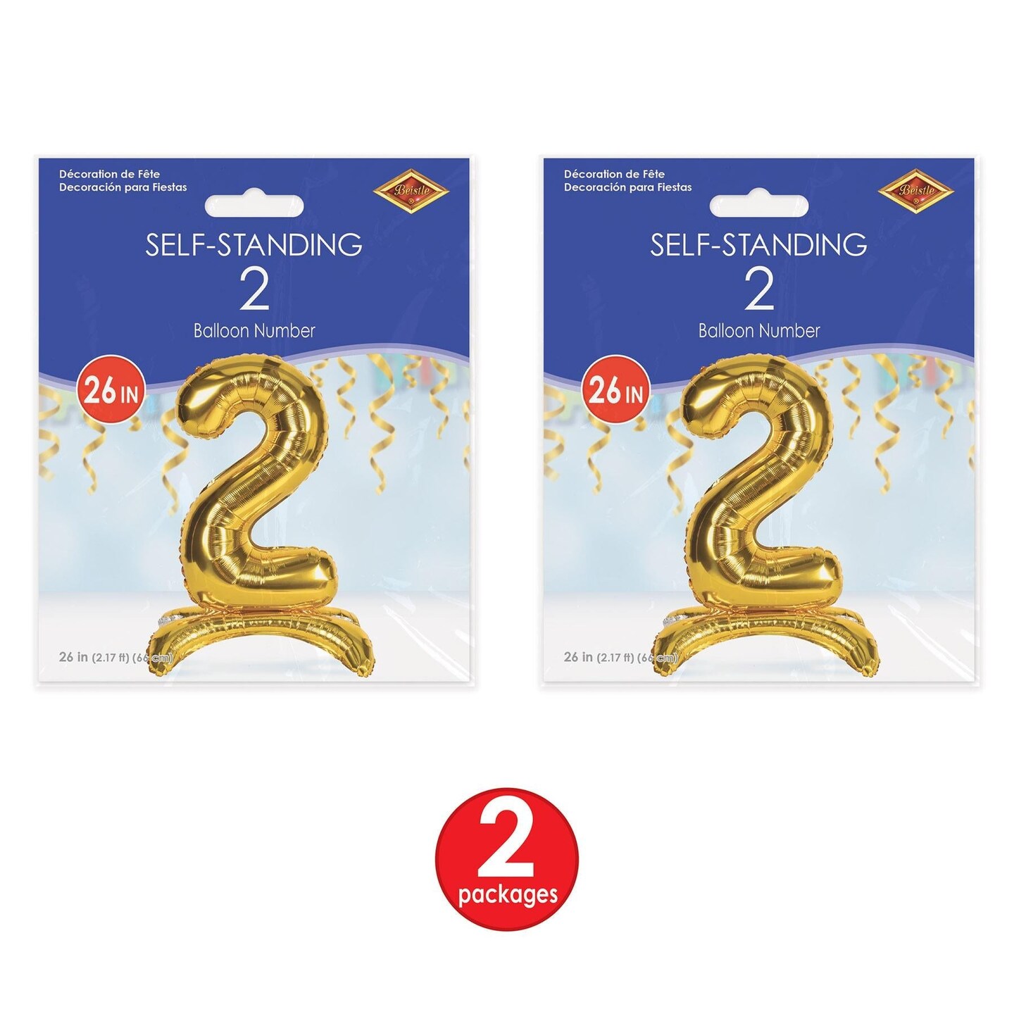 6 Pack Beistle Self-Standing Balloon Number 2