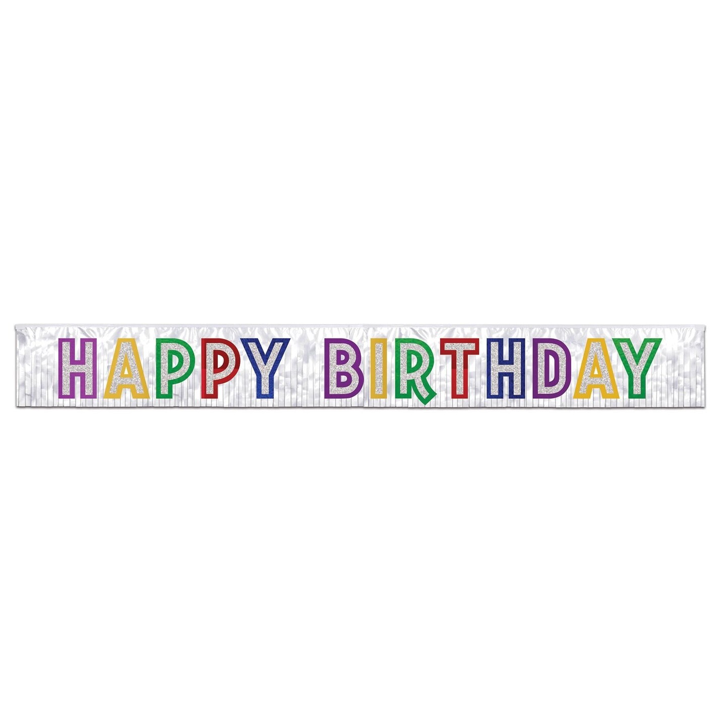 6 Pack Bulk Metallic Happy Birthday Party Banner - white with silver