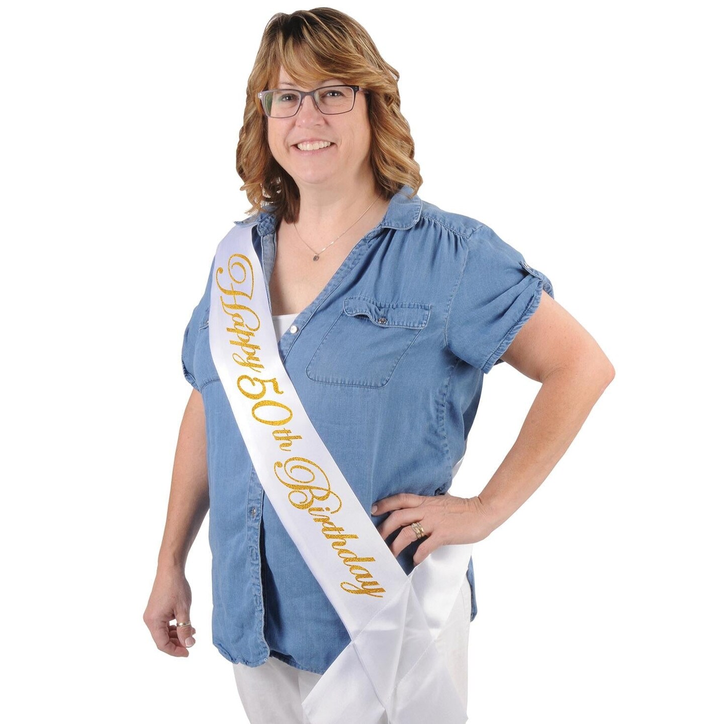 6 Pack Beistle Glittered Happy 50th Birthday Satin Sash