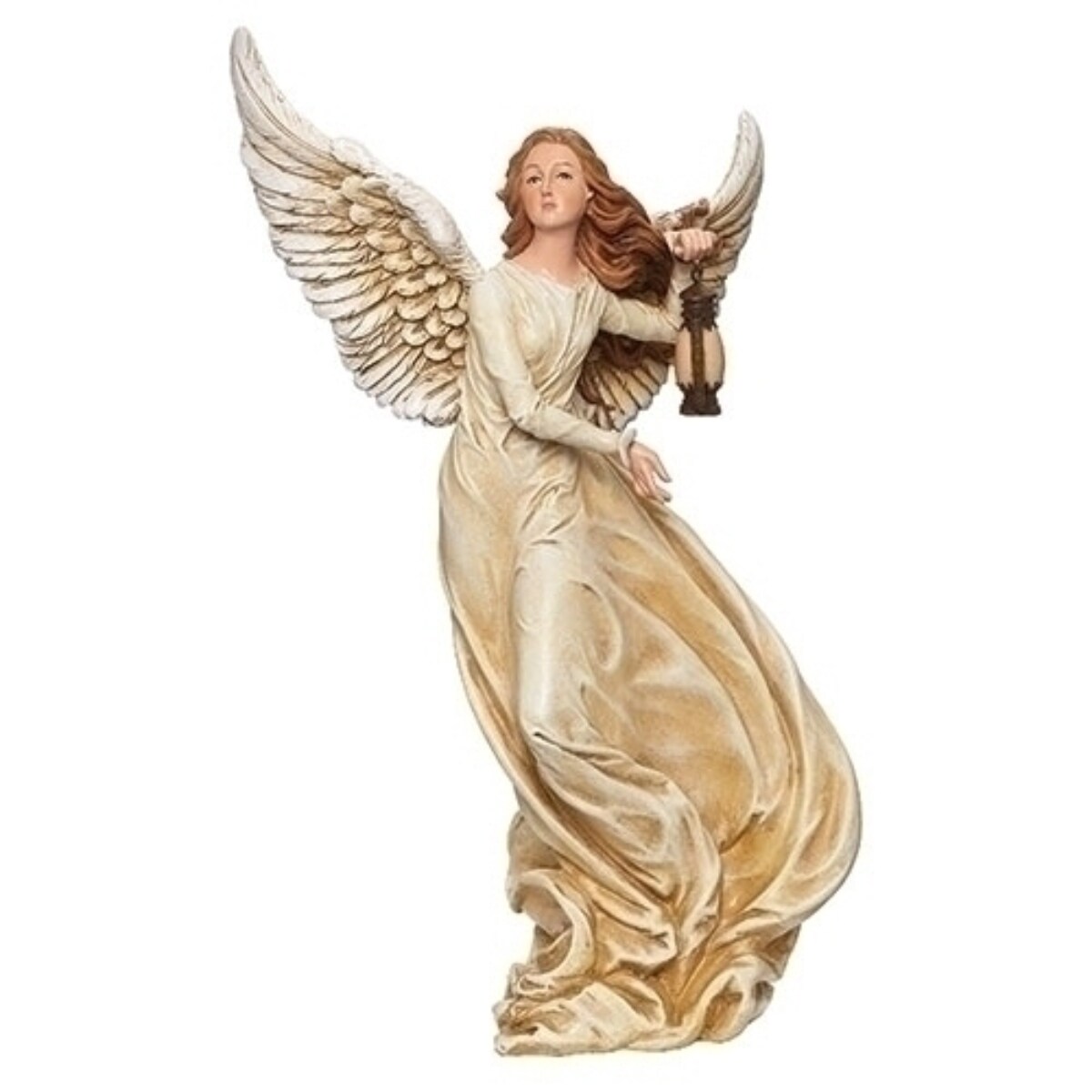 Roman 11.75" Brown and Beige Angel with Lantern Tabletop Figure