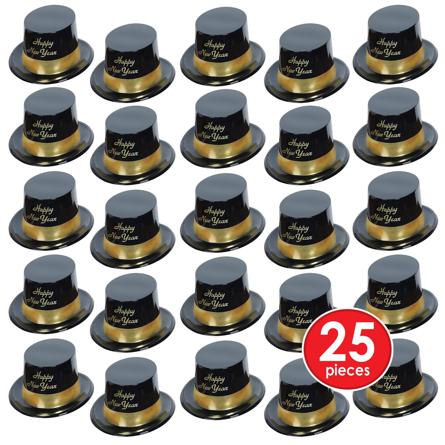 25 Pack Bulk New Year's Eve Gold Legacy Topper Hat black & gold
