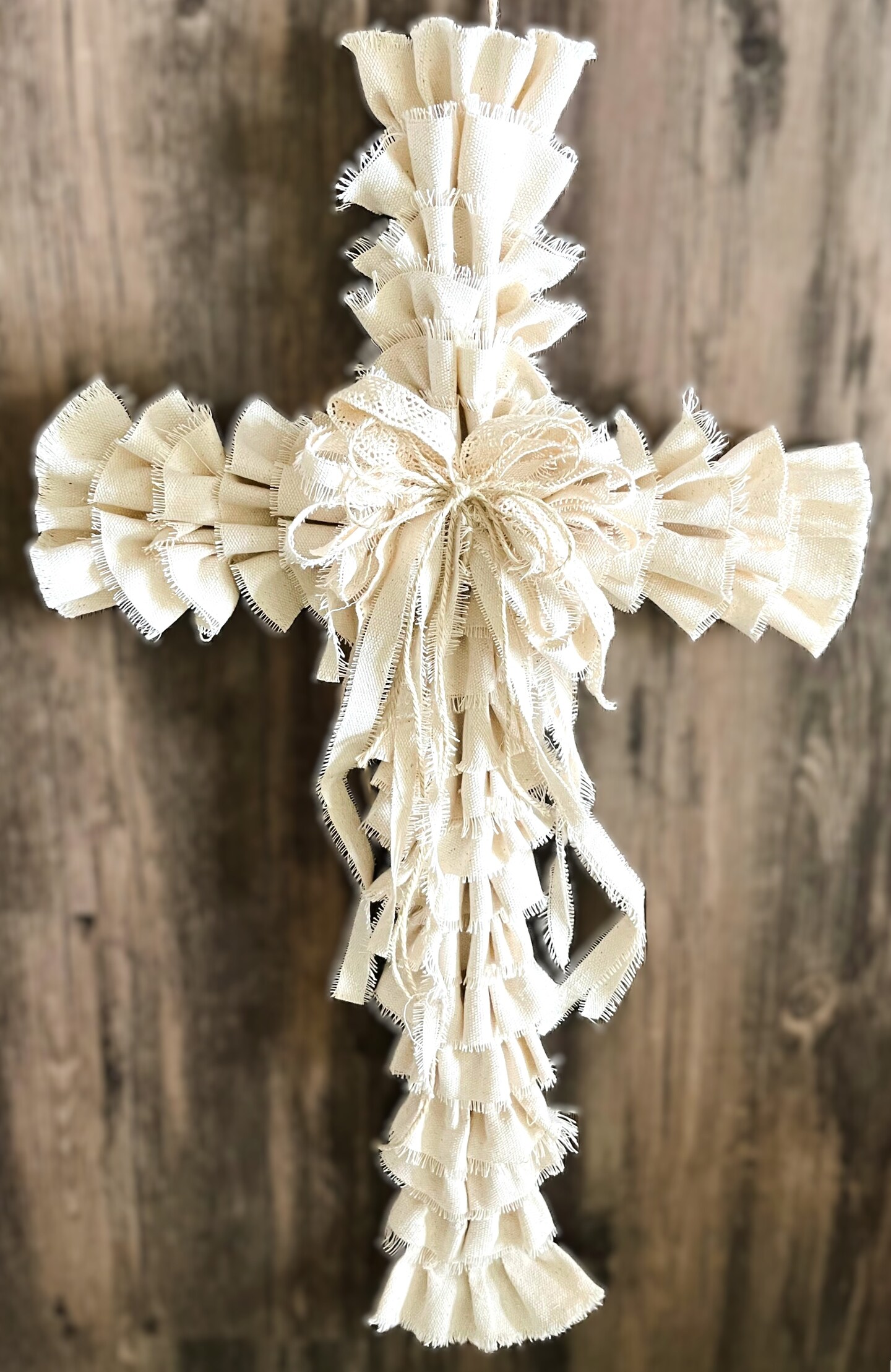 Cross Wreath, Victorian Style, Easter, Rag Wreath, Shabby Chic