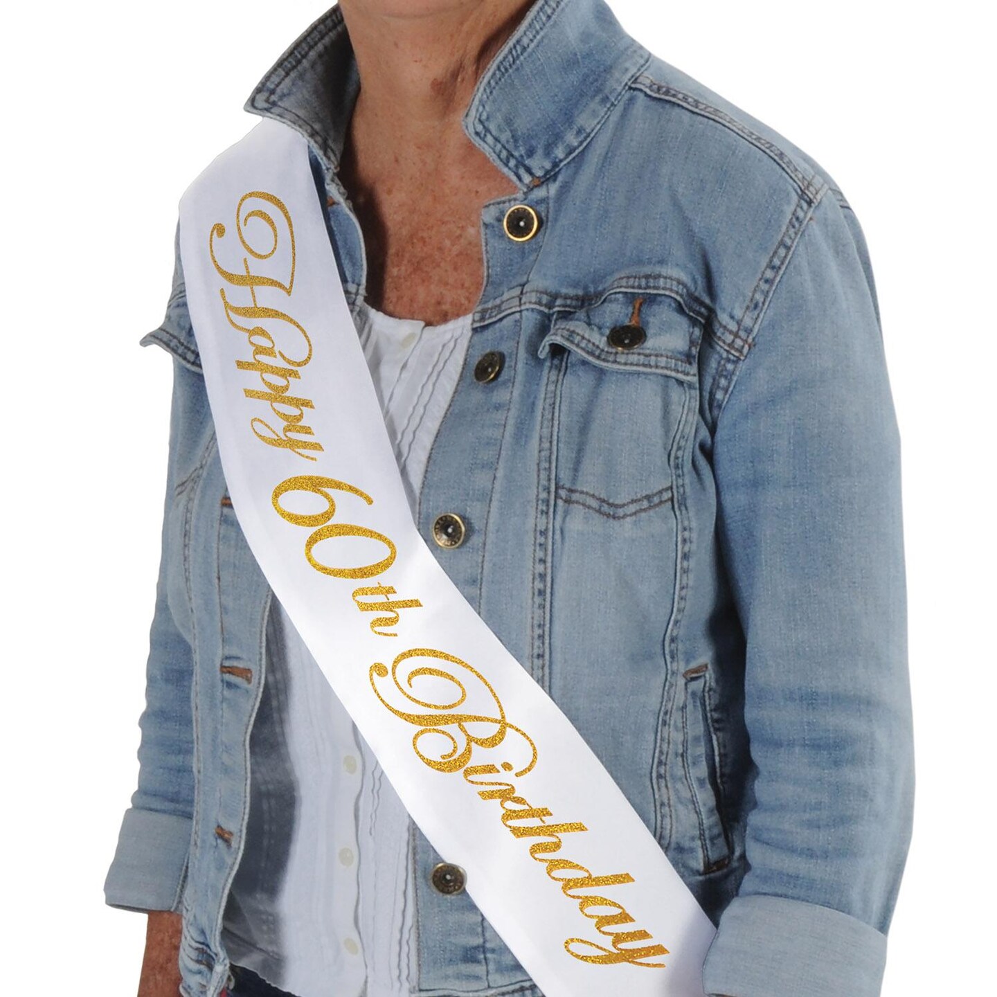 6 Pack Beistle Glittered Happy 60th Birthday Satin Sash