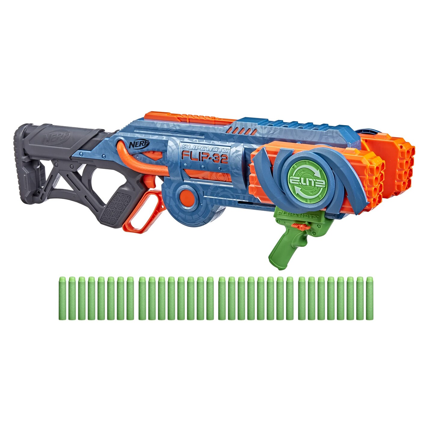 Nerf Elite 2.0 Flipshots Flip-32 Blaster with 32 Dart Barrels That Flip to Double Your Firepower, 32-Dart Capacity, 32 Elite Darts