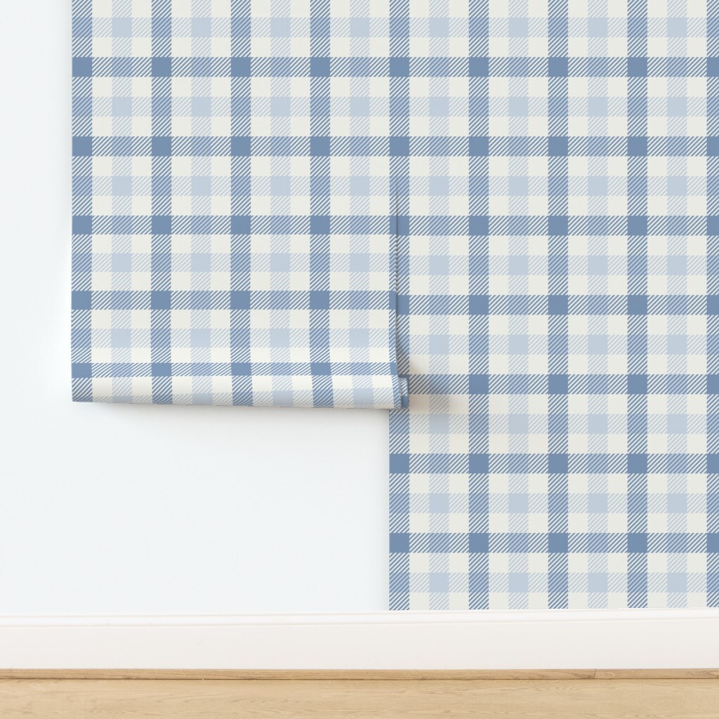 Cottagecore Gingham Spring Check Crosshatch Plaid Cottage Preppy Nursery Blue Windowpane Check Farmhouse Rustic Country Stripe Custom Pre-pasted Wallpaper by Spoonflower Pre-Pasted Wallpaper 2FT Wide