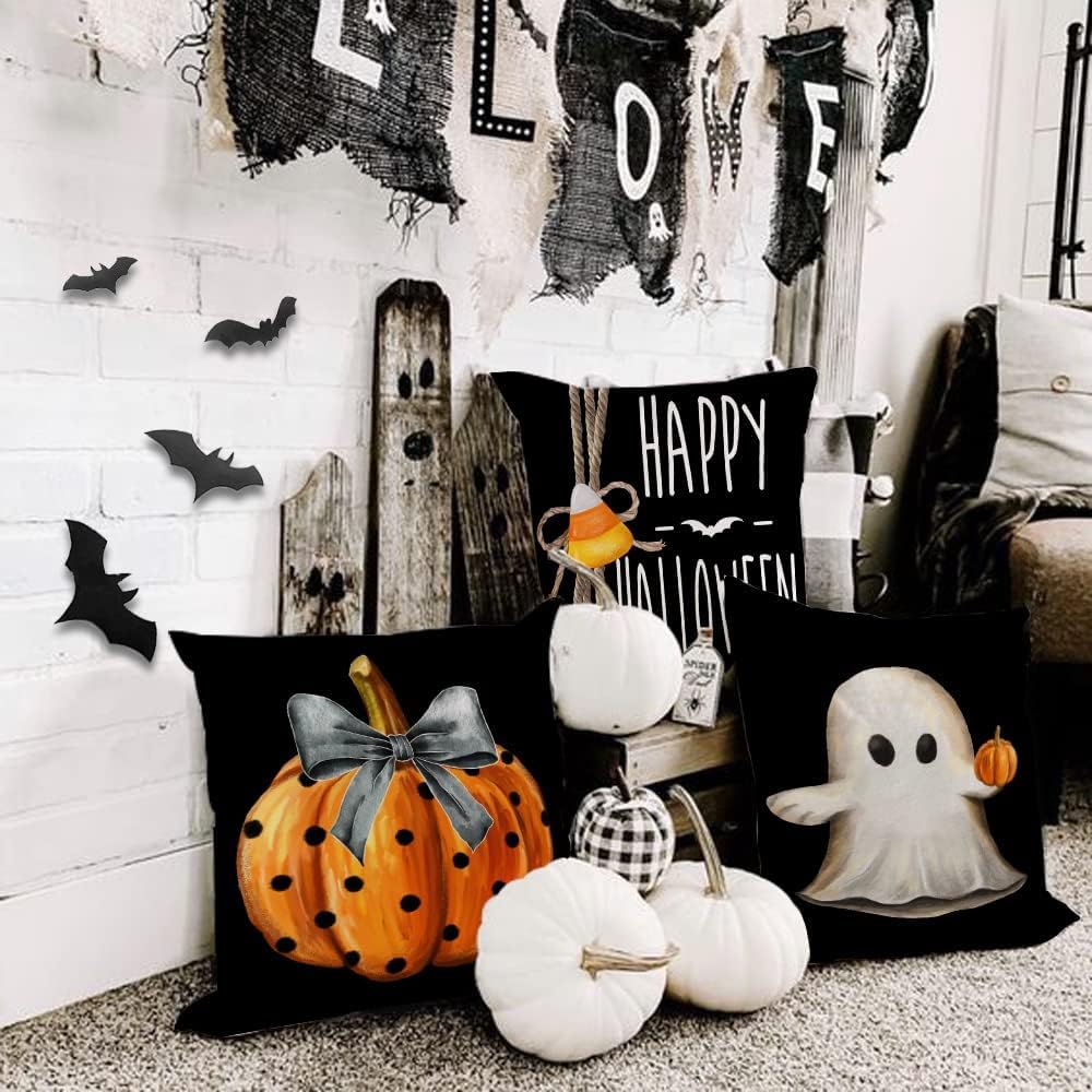 Halloween Pillow Covers 18x18 Inch Set of 4, Trick or Treat