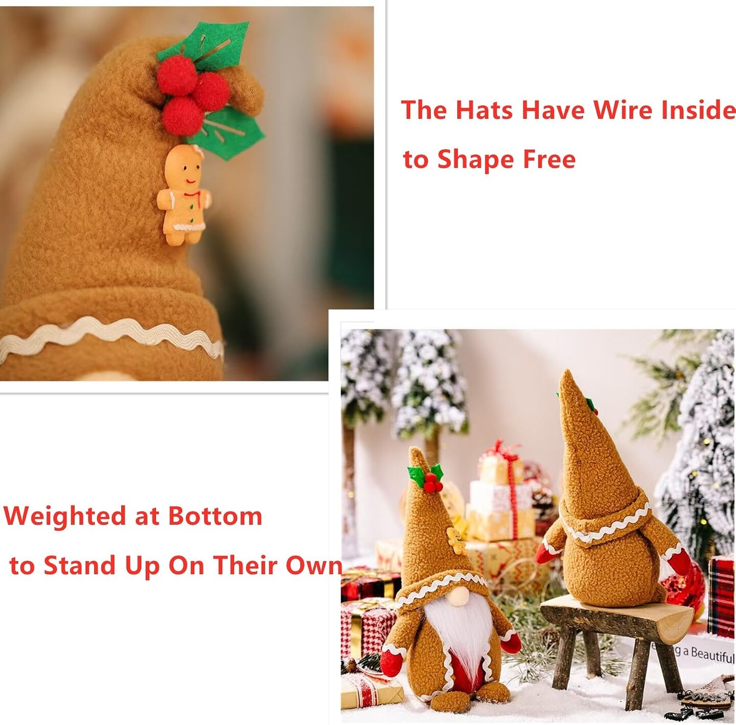 Gingerbread Christmas Plush Gnomes Set of 2, Mr & Mrs Swedish