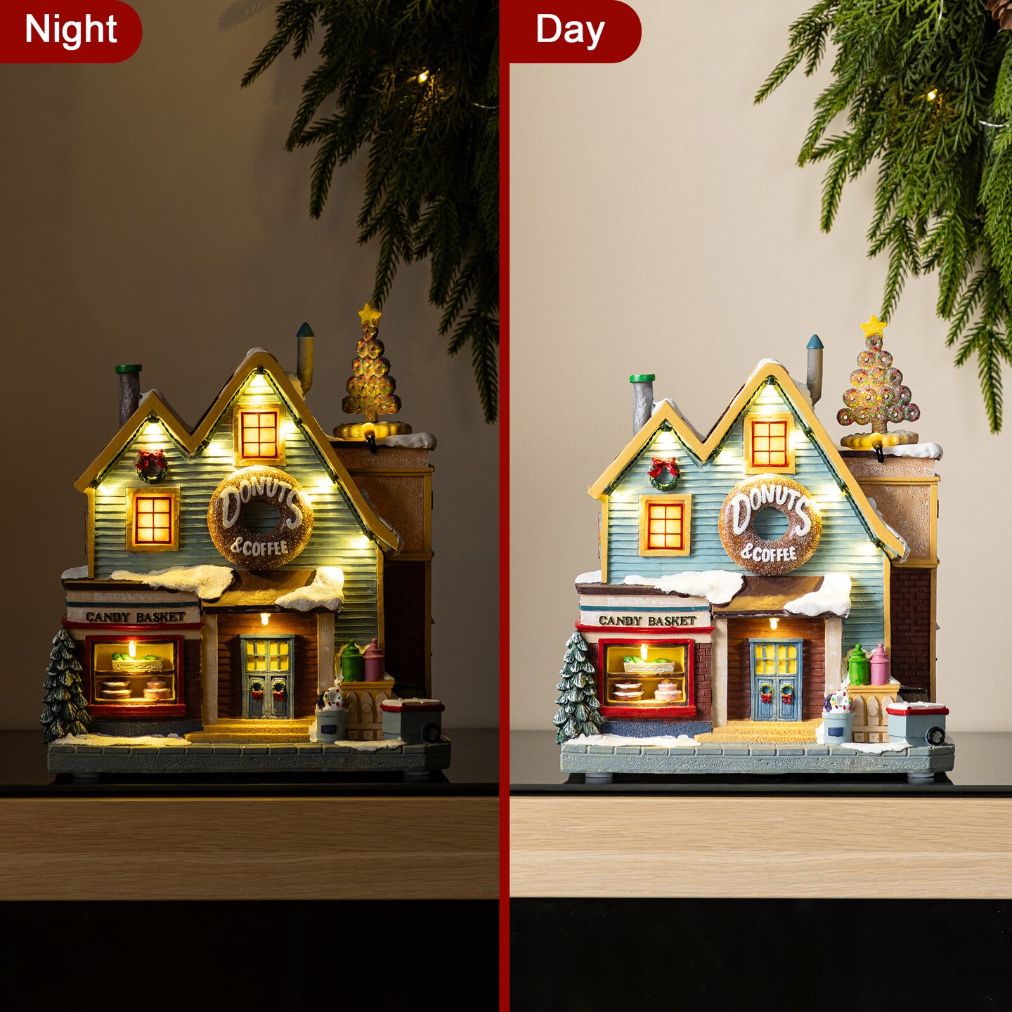 Set of 3 Lighted Christmas Resin Village with Movement and Music