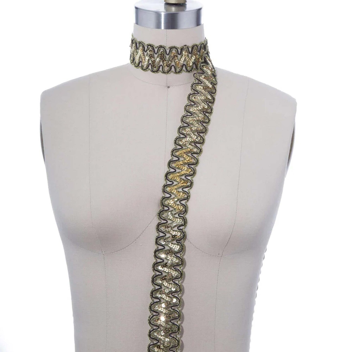 1 Yard 1.5" Wide Olive Gold & Black Sequin Picot Edge Trim Cleopatra Zigzag Style for Costumes & Crafts