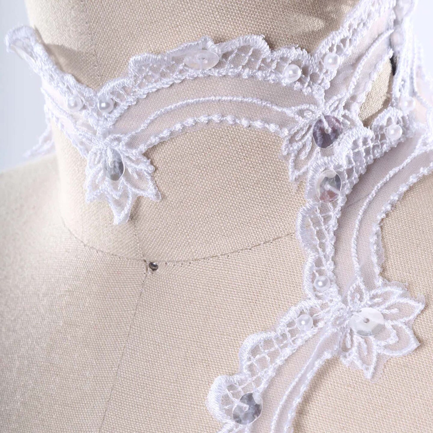 1 Yard 1" Wide Ivory Sequined Polyester Bridal Flower Lace Trim