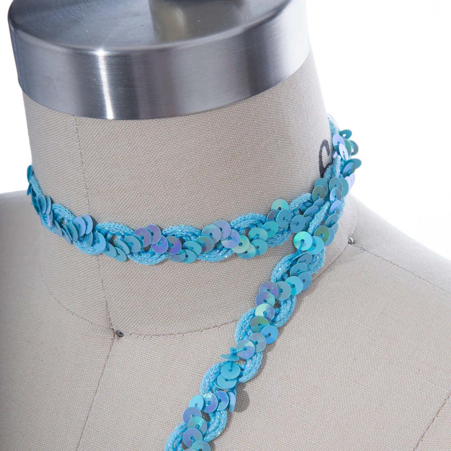 2 Yards Blue Non-Stretch Sequin Ribbon Trim with Iridescent Accents Perfect