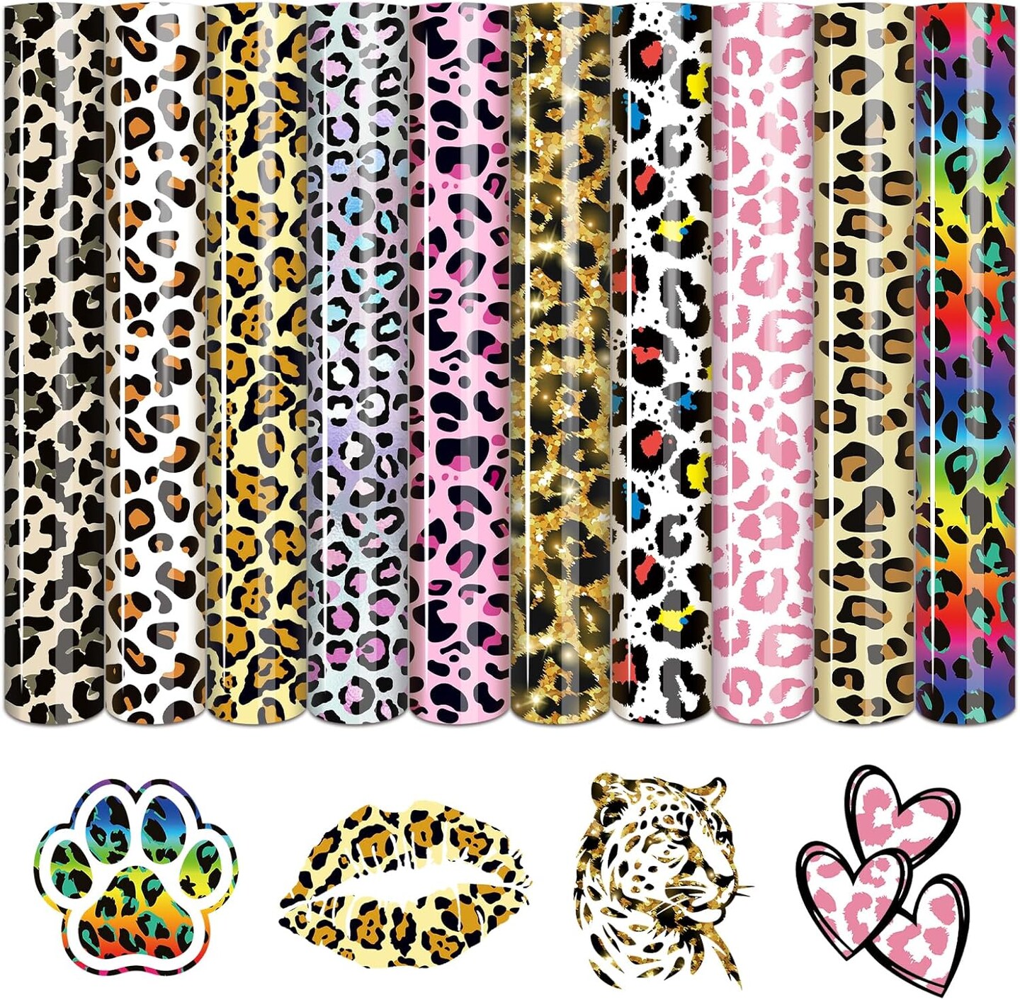 10 Sheets 12 X 10 Inches Cheetah Heat Transfer Vinyl-Leopard HTV Heat Transfer Vinyl (Colorful)
