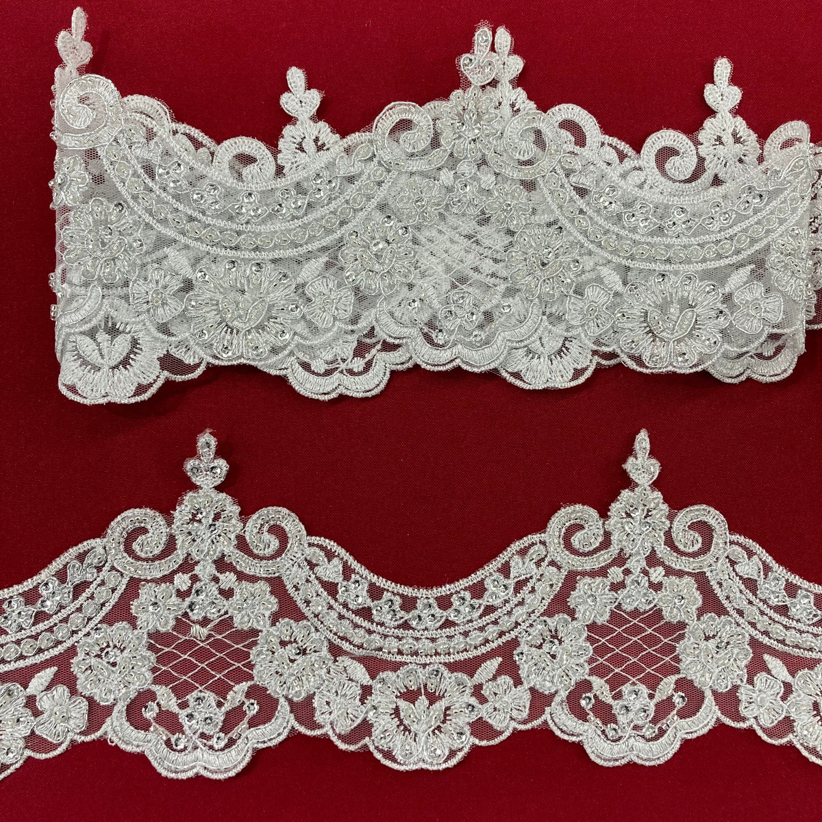 1 Yard Elegant Beaded & Corded Embroidered Lace Trim on 100% Polyester Mesh