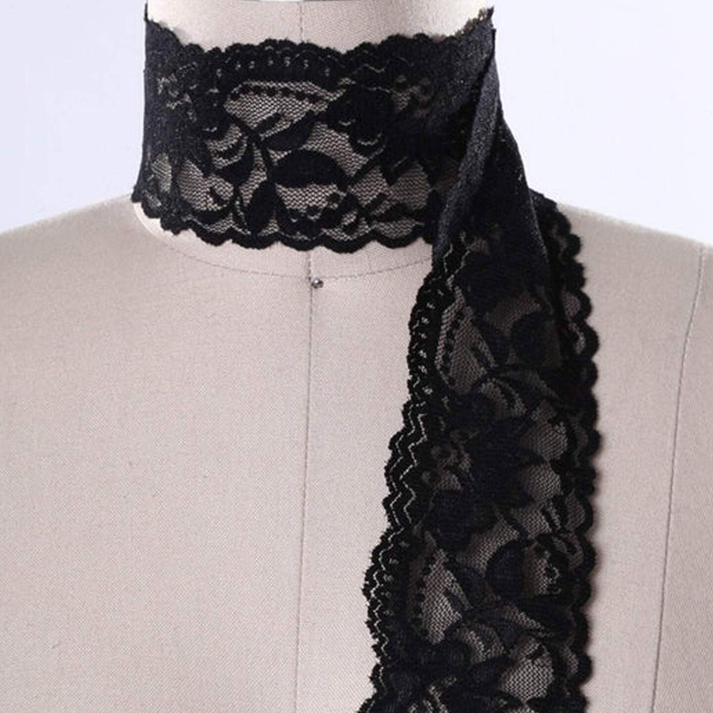 2 Yards Black Lilly Flower Design Elasticated Stretch Lace Trim 2 Inch Wide