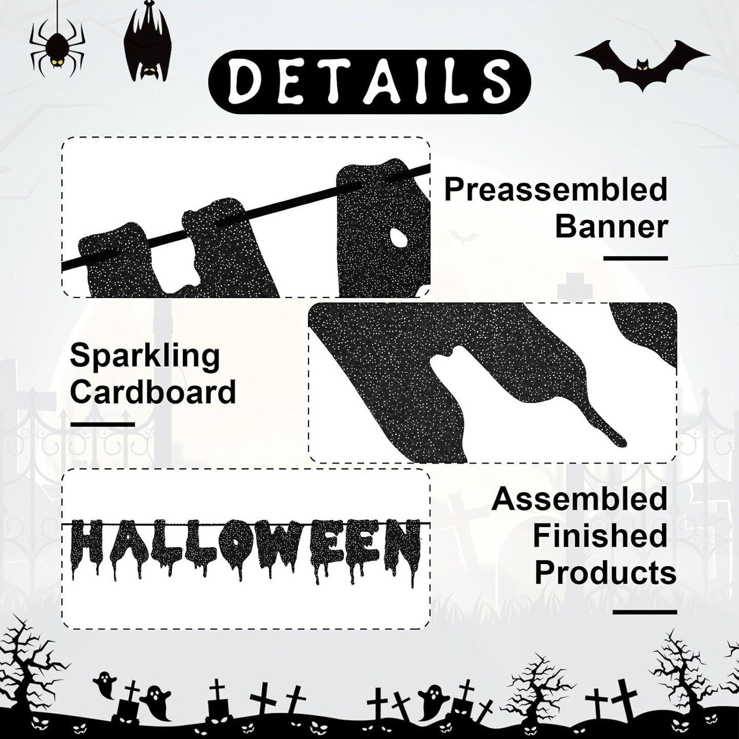 Black Glitter It&#x27;s Frickin Bats I Love Halloween Banner