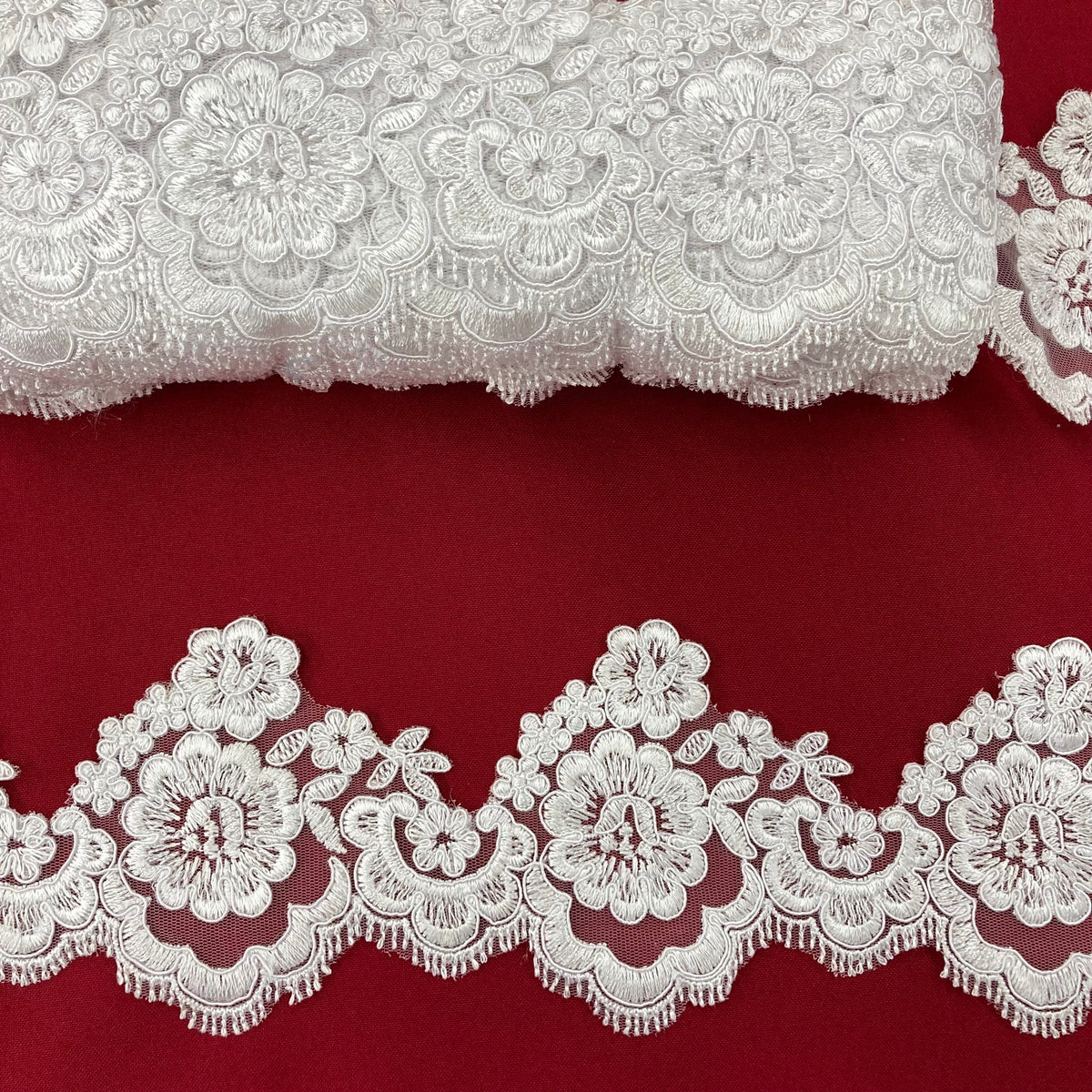 1 Yard Beautiful Corded Lace Trimming Embroidered on 100% Polyester Net Mesh 4 Inch Width
