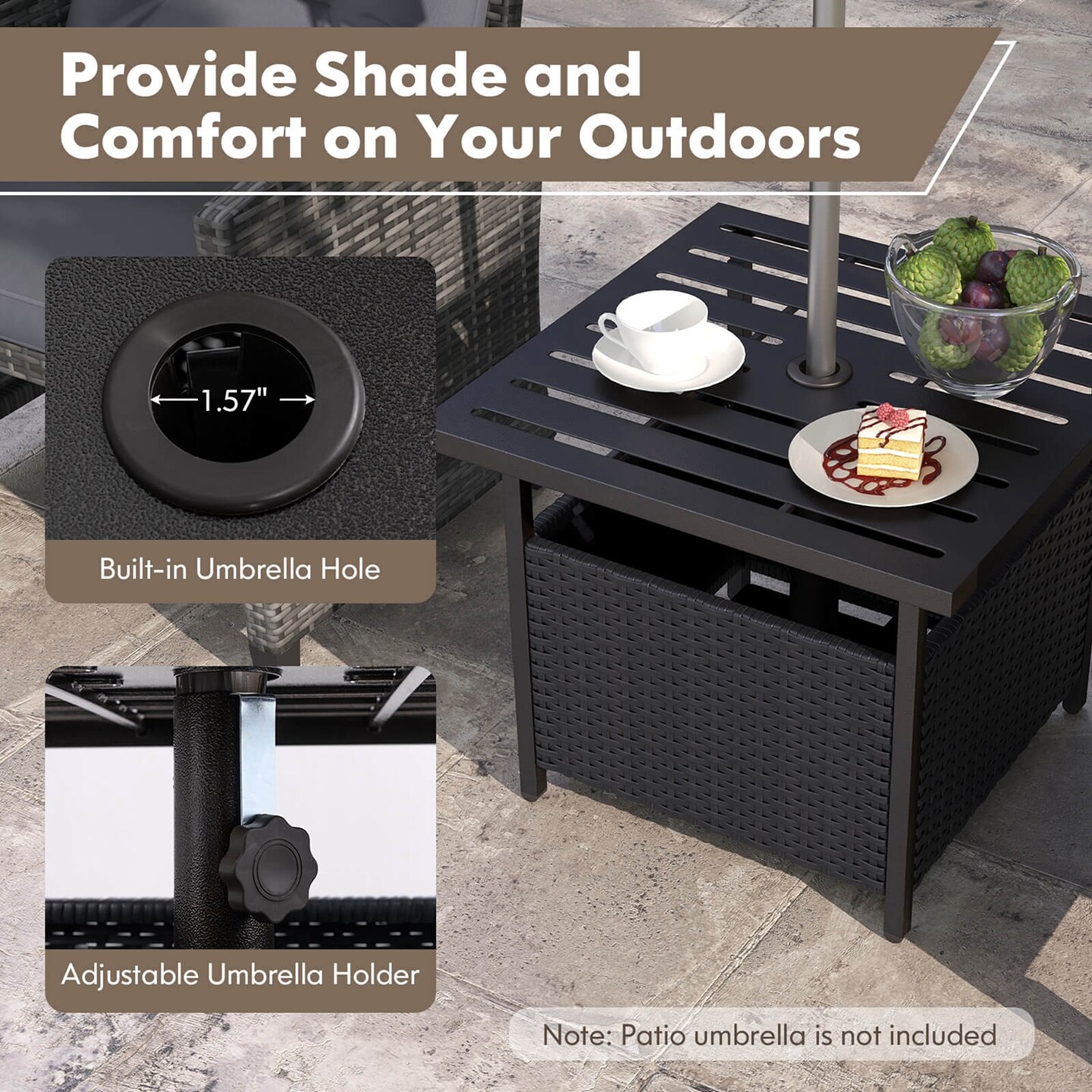 Costway Rattan Wicker Steel Side Table Outdoor Furniture Deck Garden Patio Pool Black/Gray/Brown