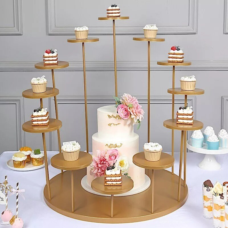 Gold 29&#x22; Tiered 12 Arm Round Metal Cupcake Holder Dessert Display Stand Party