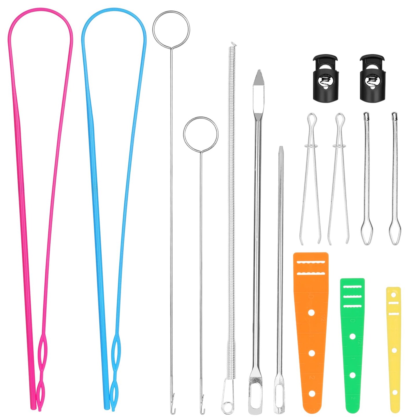 16 PCS Drawstring Threader, Loop Turner Sewing Tool with Flexible Hoodie String Threader and Cord Locks, Easy Drawstring Threader Bodkin Sewing Tool for Shorts Pants Jackets Coats Hoodies