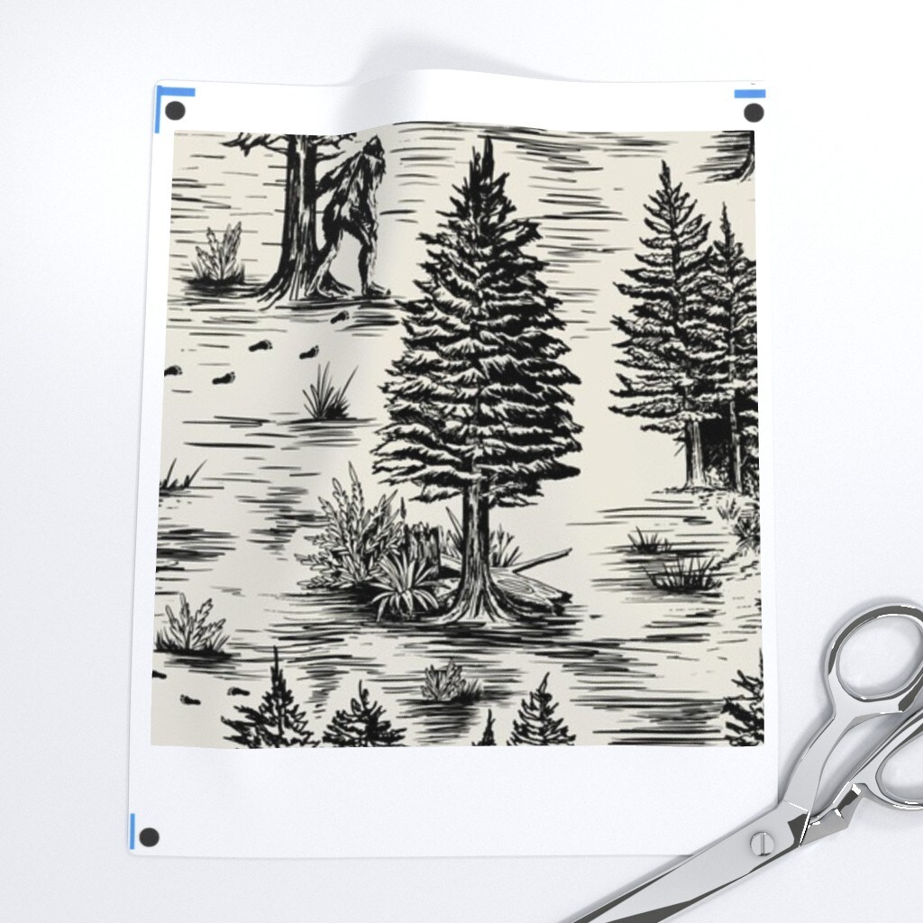 Sasquatch Black Bigfoot Yeti Camping Toile Custom Printed Fabric by Spoonflower Various Fabrics by the Yard or Fat Quarter 11775690