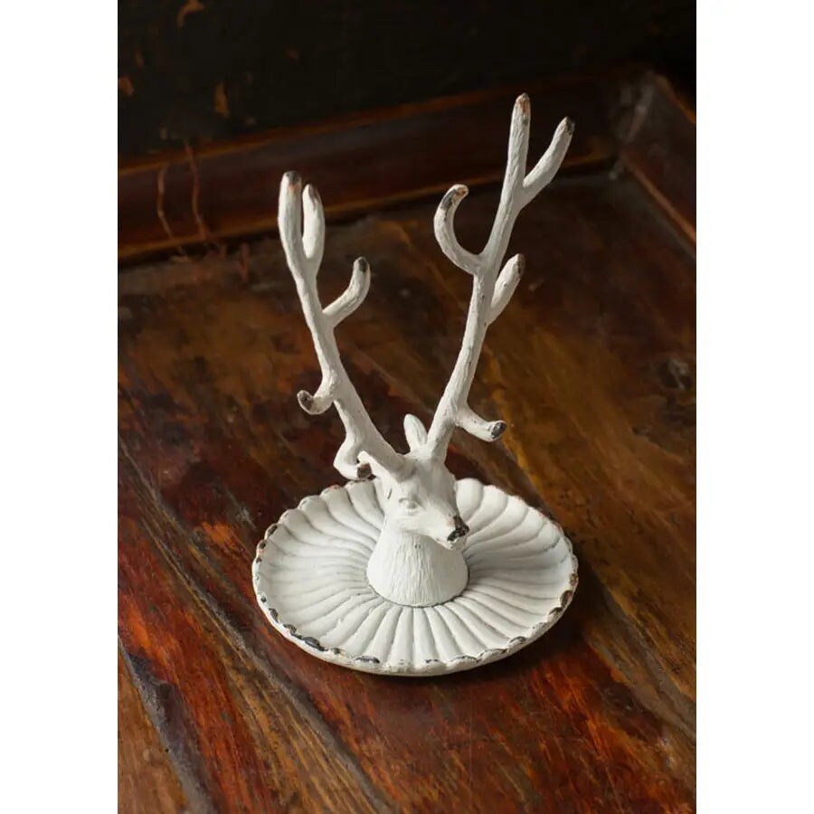 Deer Head Jewelry Holder Antler Ring Necklace Organizer Tray Vanity Decor