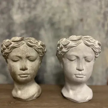 Cement Woman Face Planter Vase for Indoor Plants Artistic Home Decor