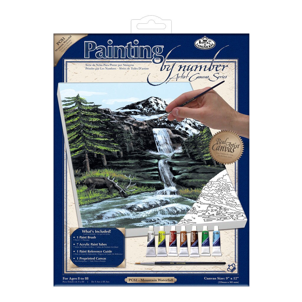 PCS1 | Painting by numbers&#x2122; 10pc 9&#x22; x 12&#x22; Mountain Waterfall Canvas Painting Project
