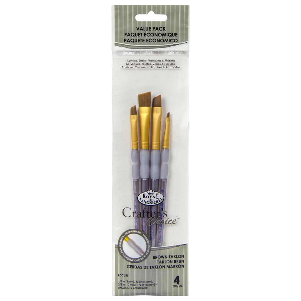 RCC 235 | Crafter's Choice™ 4pc Brown Taklon Angular Brush Set
