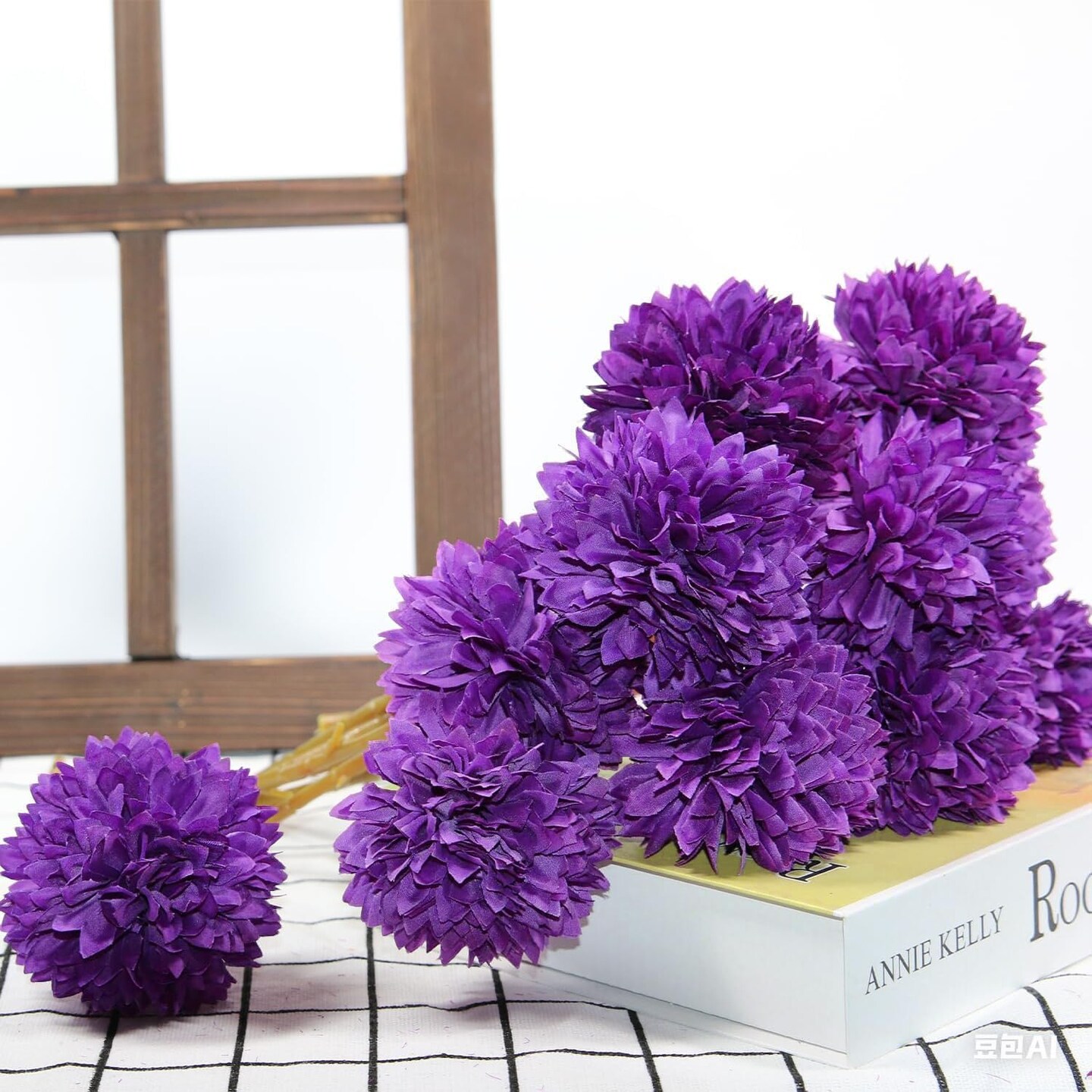 12 Pcs Artificial Flowers Purple Faux Ball Chrysanthemum Bouquet Flowers Wedding Bouquet for Home Garden Party Wedding Decoration