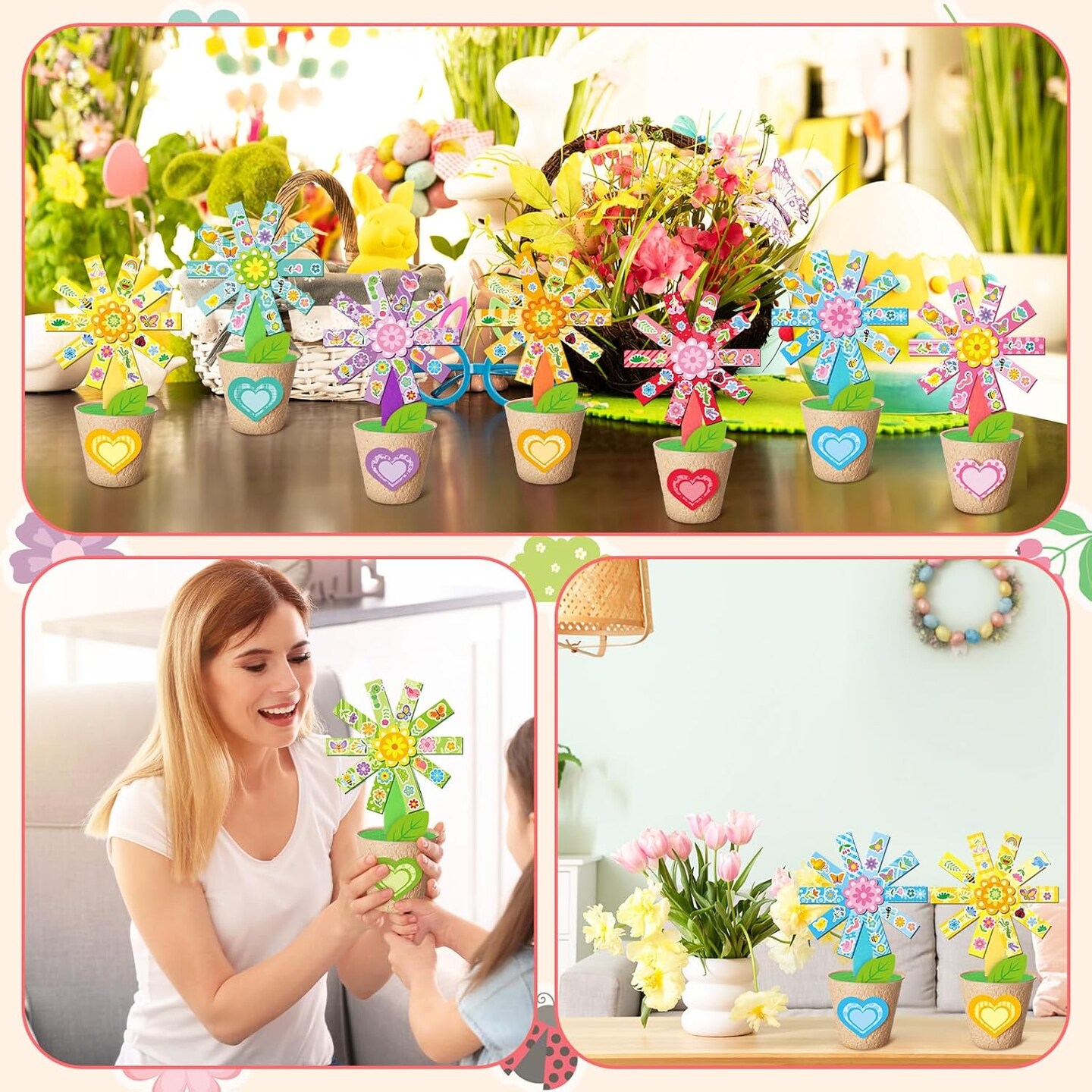 48 Pack Mother's Day Flower Pot Paper Craft Kits Spring Make Your Own Flowers Craft Sticker DIY Thanks