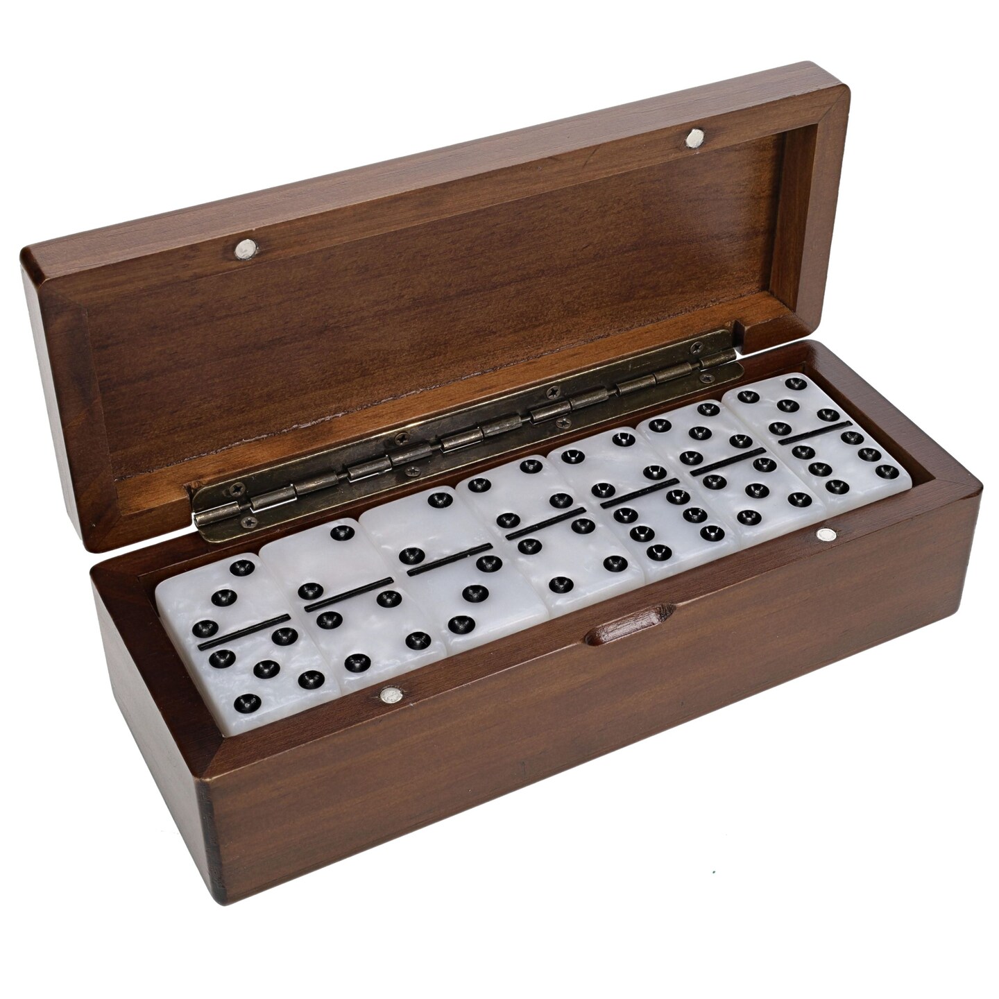 WE Games Double 6 Marbleized Dominoes in Magnetic Wooden Travel Box, White Color