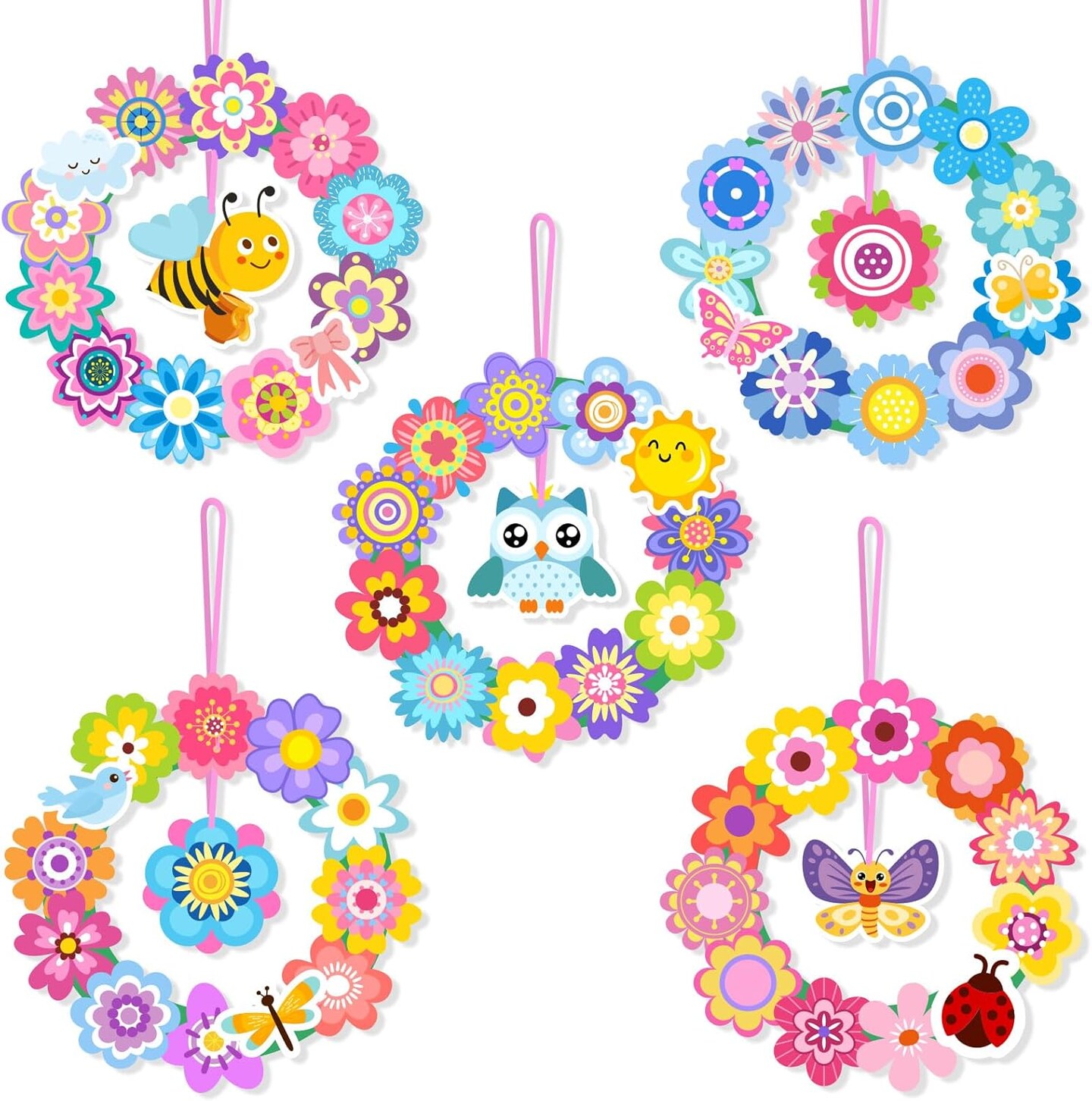 25-Set Spring Wreath DIY Craft Kit – Bee-Themed Hanging Ornaments, Make Your Own Paper Wreaths for Mother’s Day, Classroom Activities, Home Crafts, and Party Favors