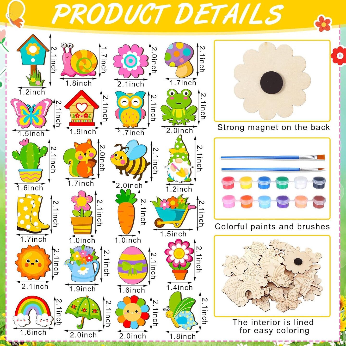 24 Pcs Easter Spring DIY Wooden Magnets