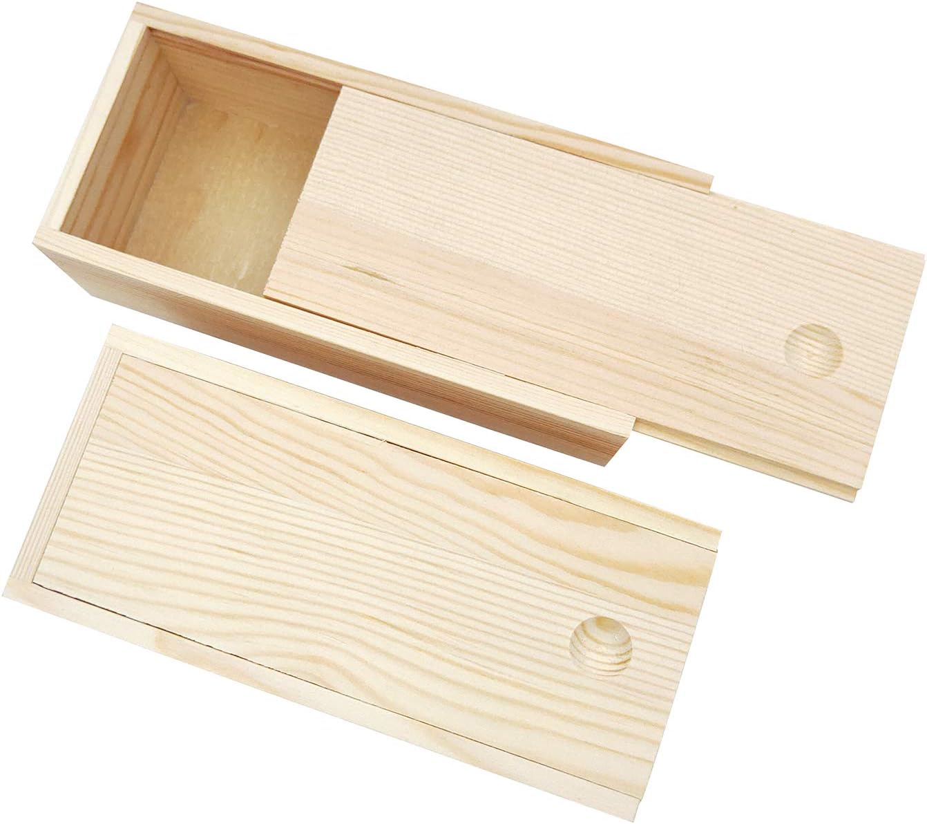 2 Pack Wood Box with Sliding Lid Unfinished Wood Storage Box Blank Natural Wood Box Case Container for Gift Jewelry Box, DIY Art Craft, Hobbies, Home Storage