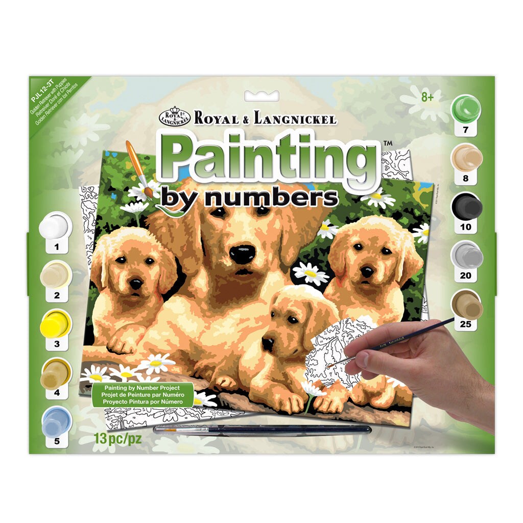 PJL12 | Painting by numbers&#x2122; 13pc 11.25&#x22; x 15.375&#x22; Golden Retriever Puppies Painting Project