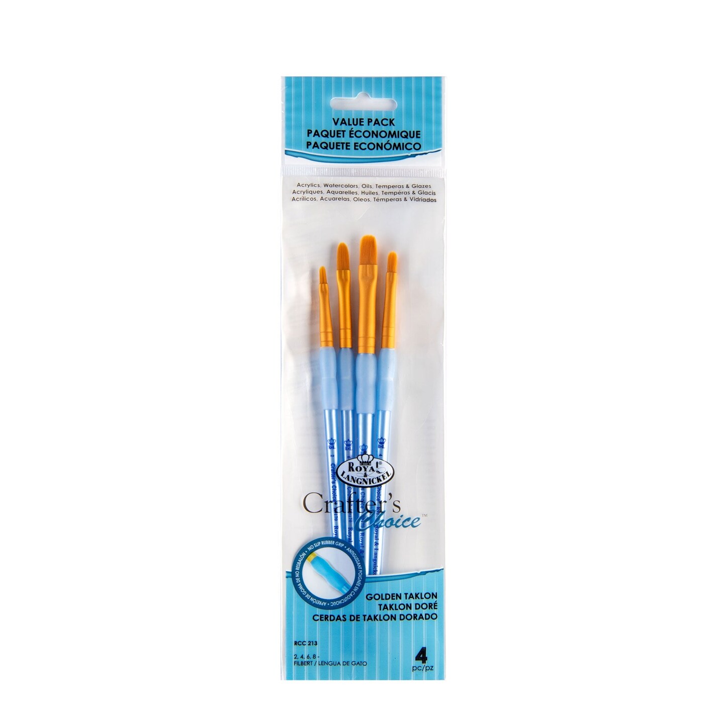 RCC 213 | Crafter's Choice™ 4pc Golden Taklon Filbert Brush Set