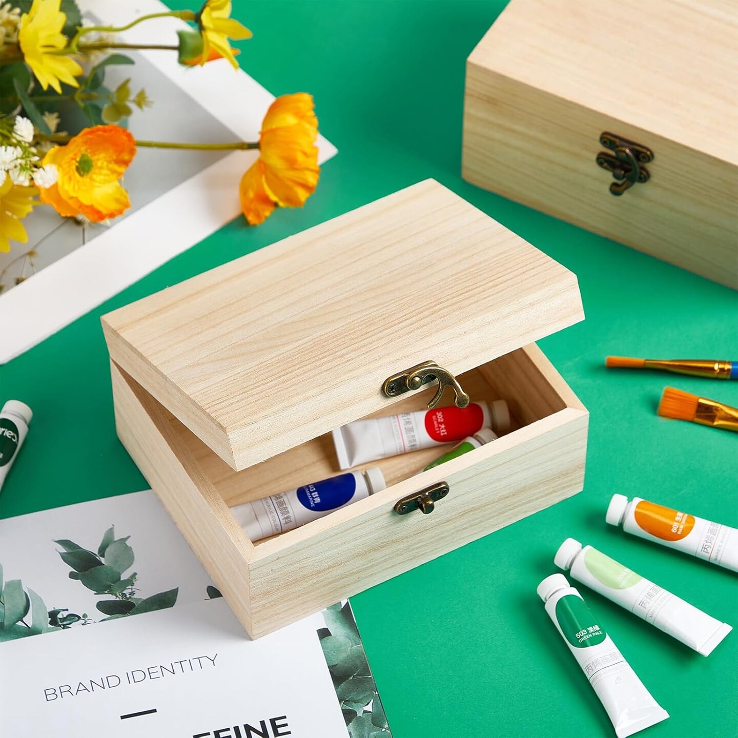 8 Pcs Unfinished Wooden Box for Crafts Unpainted Wood Box with Hinged Lid Front Clasps Plain Jewelry Photo 6.7 x 5.1 x 3.2 In for DIY Make Your Own Gift Keepsake Storage