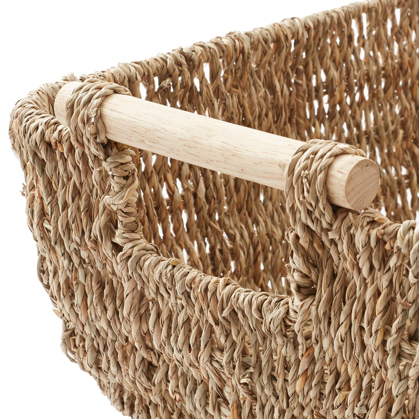Casafield Set of 2 Water Hyacinth Seagrass Oval Storage Baskets with Wooden Handles - Woven Bin Organizers