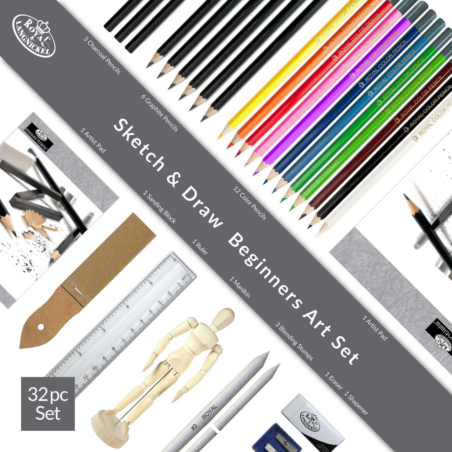 RSET-DS3000 | Essentials&#x2122; 32pc Sketching &#x26; Drawing Travel Art Set