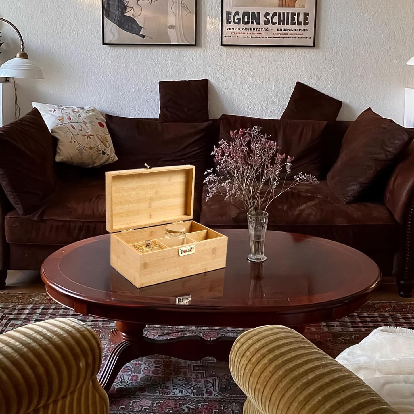 Bamboo Storage Box, 13.8" x 8" x 6" Extra Large Wooden Storgae Organizer with Combination Lock, Versatile Storage Contaniers with Adjustable Compartments for Home Office Jewelry Keepsakes