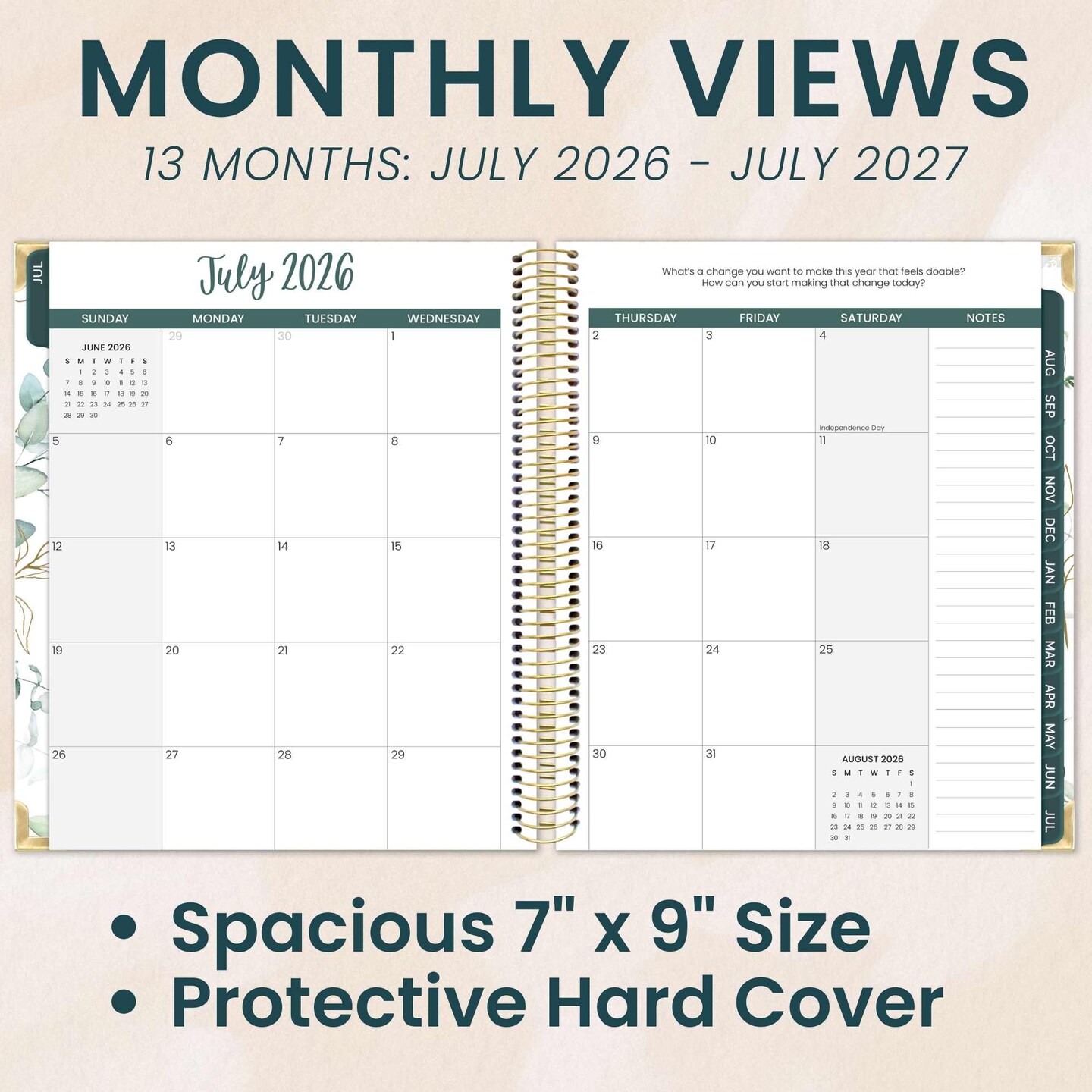 bloom daily planners 2026–2027 Academic Vision Planner, 13-Month Monthly & Weekly Hard Cover, 7.5" x 9", Eucalyptus