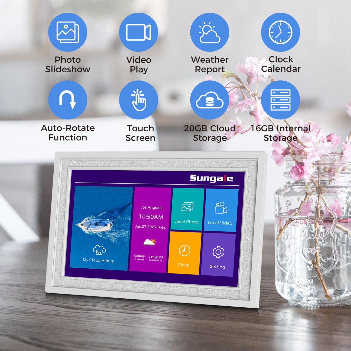 10” Cloud Frame, Send Photos Remotely, IPS HD Touch Screen, 20GB Free Cloud Storage, Remote Management via Computer or App, Effortless Setup, Auto-Rotate, Instant Photo Sharing