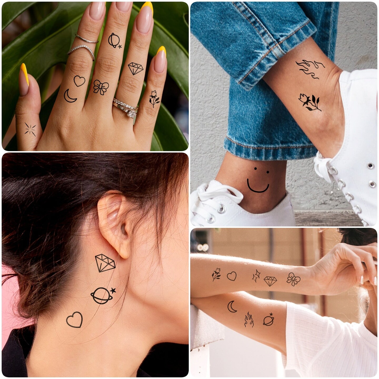 Wrapables Tiny Small Temporary Finger and Hand Tattoos for Women, 10 Sheets, Expressions