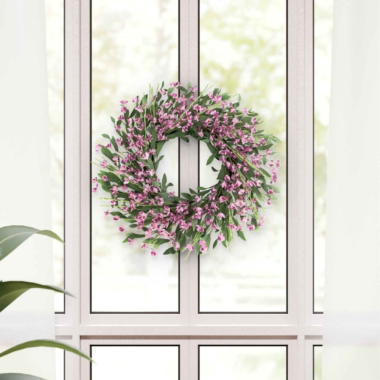 CC Christmas Decor Pea Blossom Floral Artificial Spring Wreath - 24" - Pink