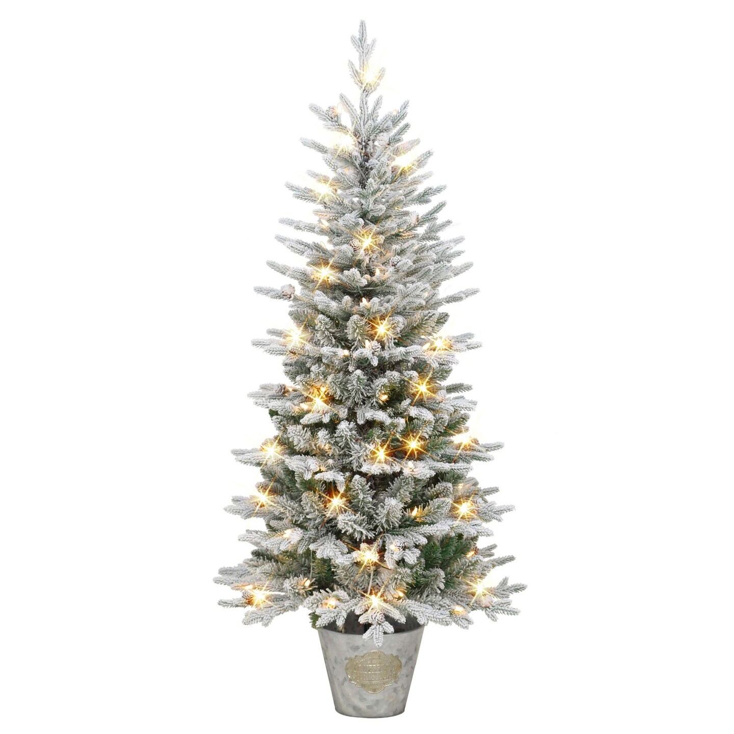 CC Christmas Decor Pre-lit Potted Flocked Pine Medium Artificial Christmas Tree - 6&#x2019; - Clear Lights